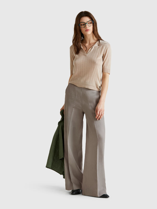 Pantalón palazzo de 100% lino Mujer