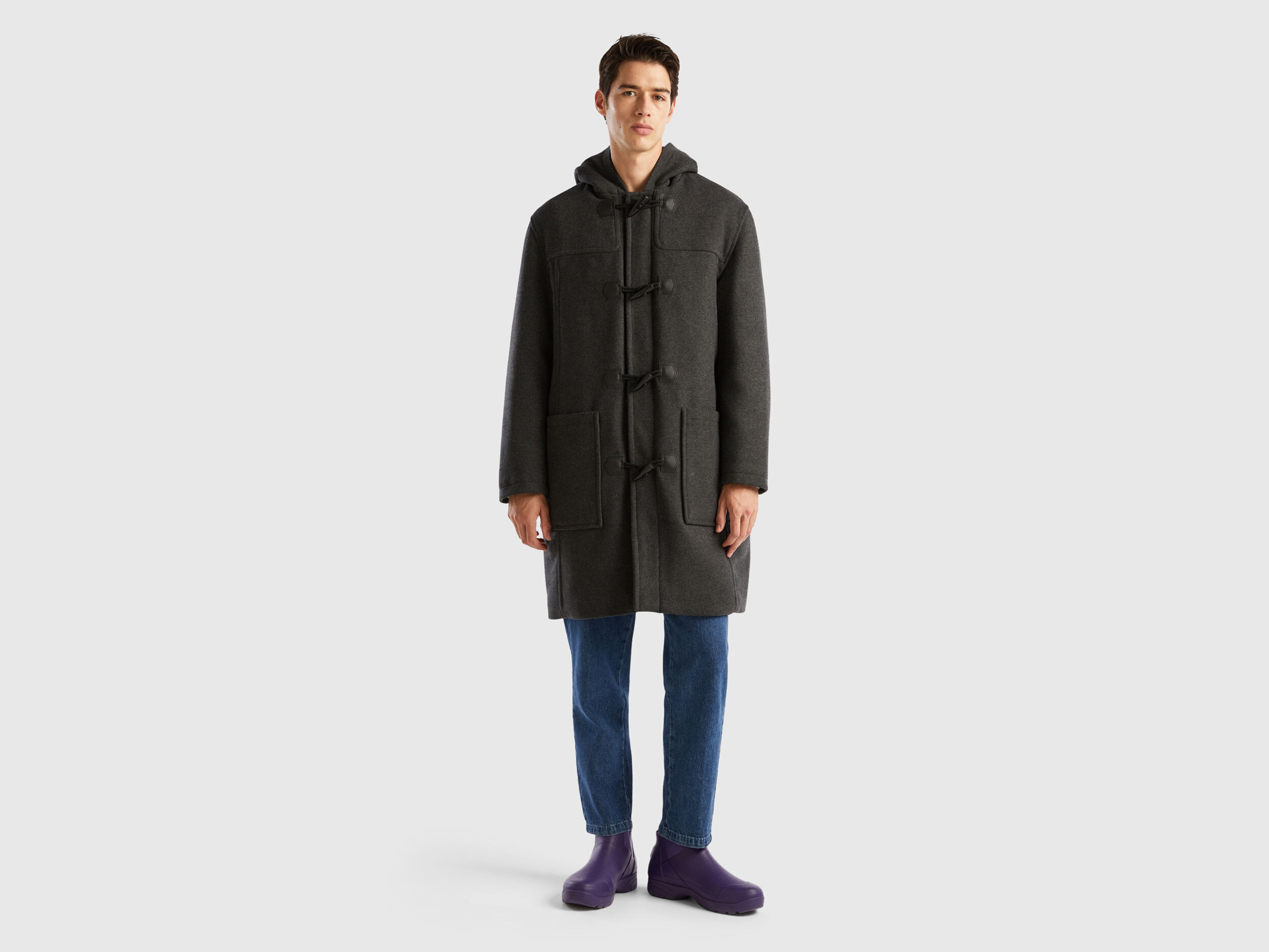 Trenca de lana mixta Negro Benetton