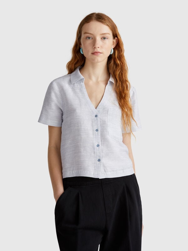 Camisa mezcla lino rayas Mujer