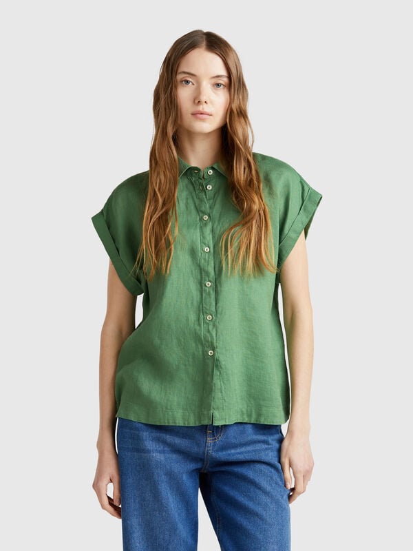 Camisa regular fit de puro lino Mujer