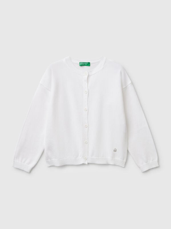 Chaqueta de punto de algodón puro con cuello redondo Niña