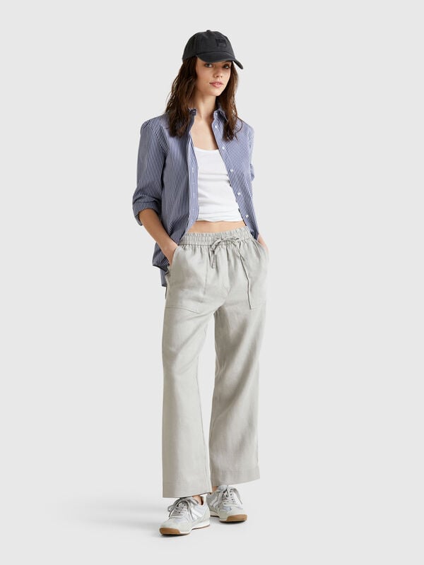 Pantalón de puro lino con elástico Mujer