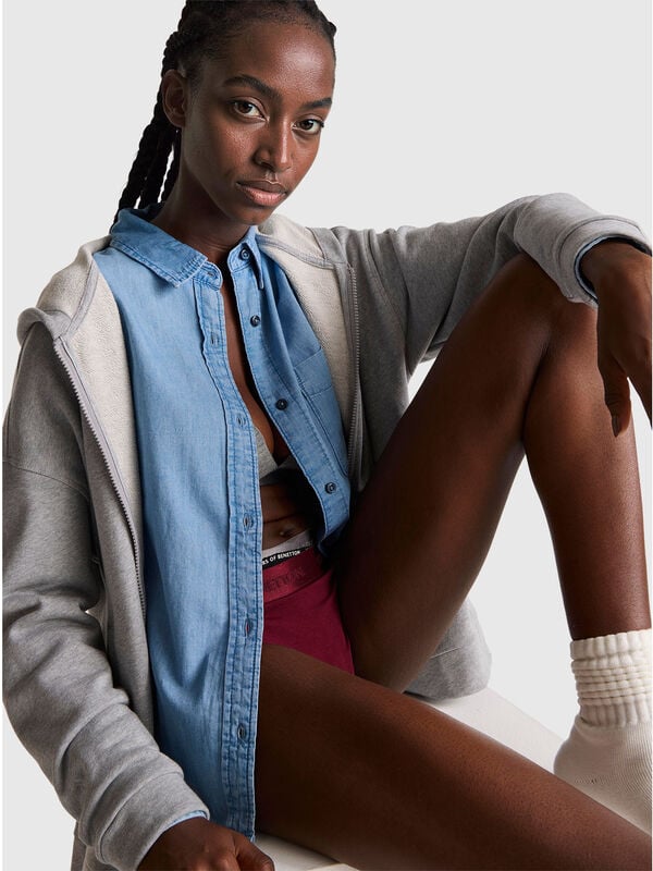 Camisa corta de chambray Mujer