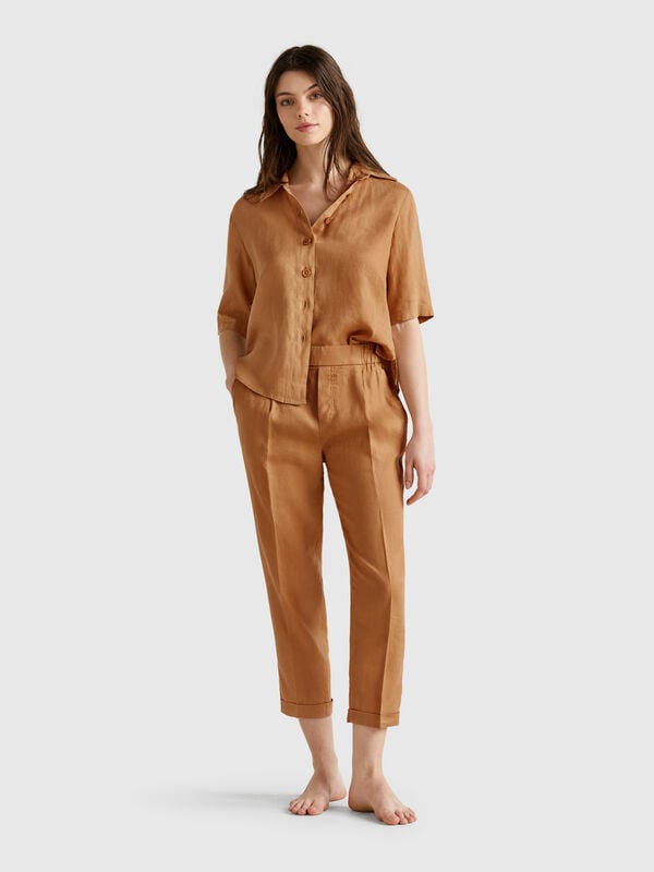 Pantalón cropped 100% lino Mujer