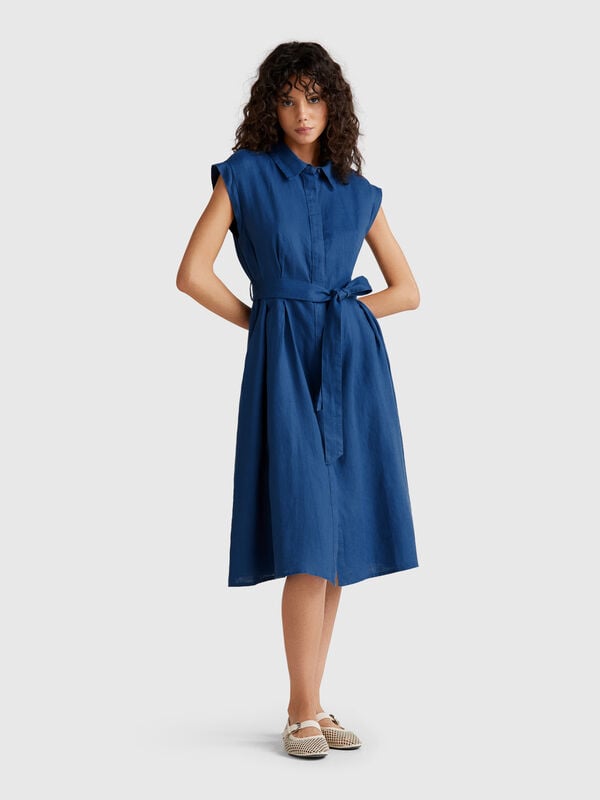 Vestido camisero de puro lino Mujer
