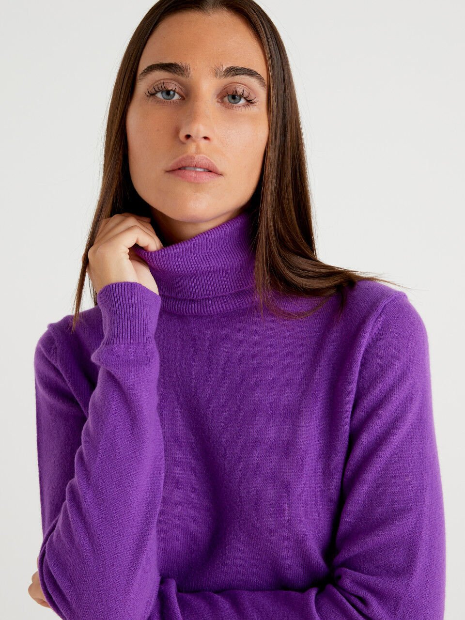 Jersey de cuello alto morado de pura lana merina personalizable