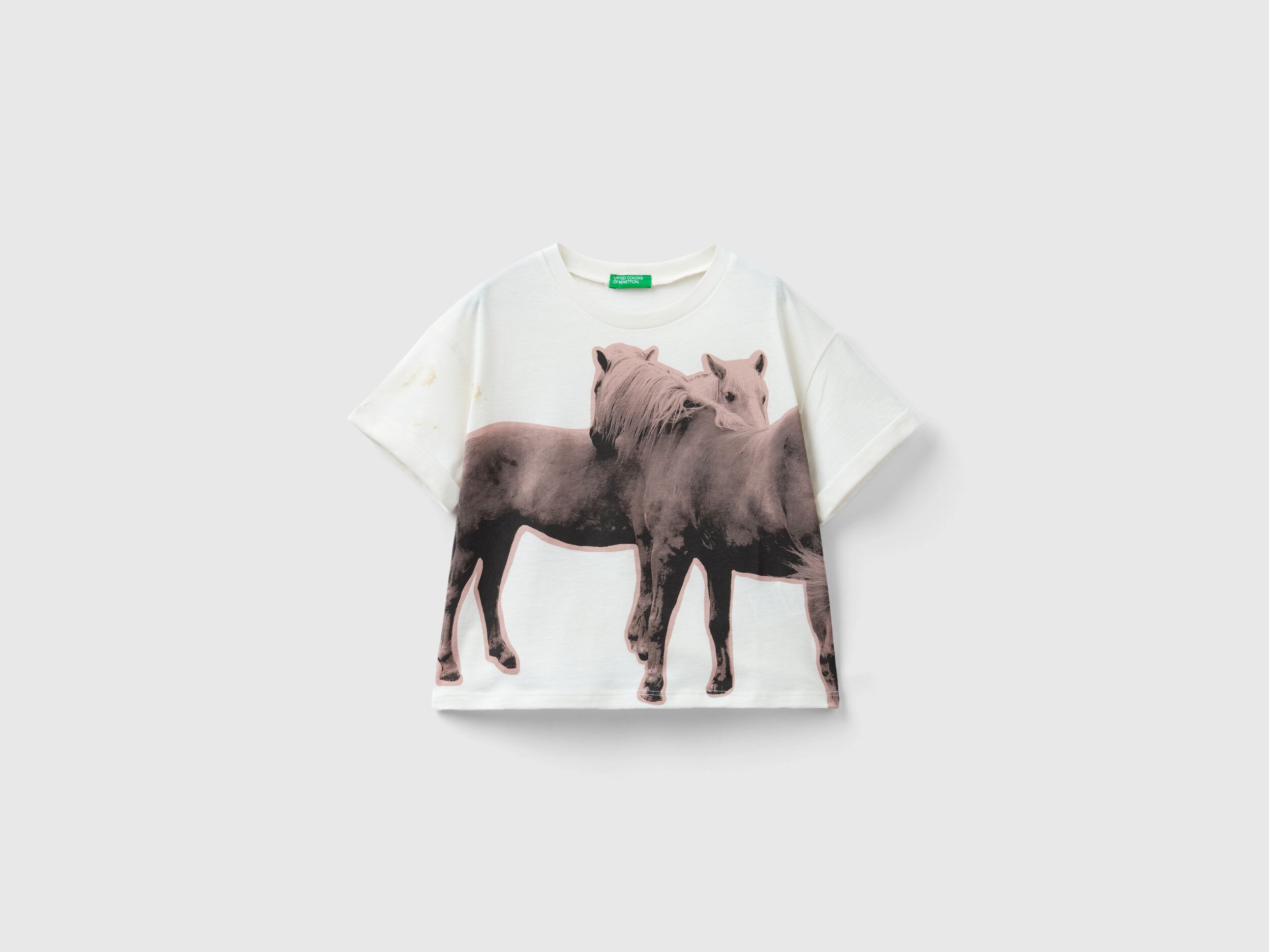 Camiseta con estampado fotogr fico de caballos Blanco Crema