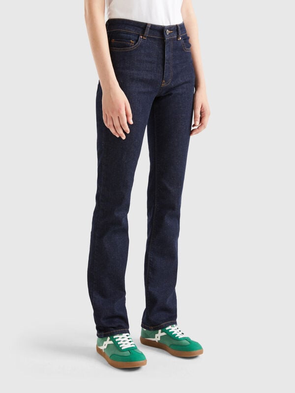 Jeans ajustados azul oscuro de tiro alto, pantalones de mezclilla ajustados  elásticos de diseño liso de cintura alta, jeans y ropa de mezclilla para m