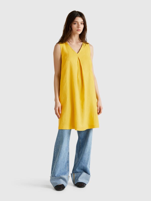 Vestido sin mangas de puro lino Mujer