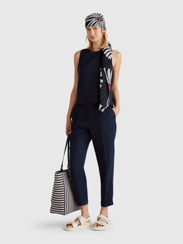 Pantalón regular fit de puro lino Mujer