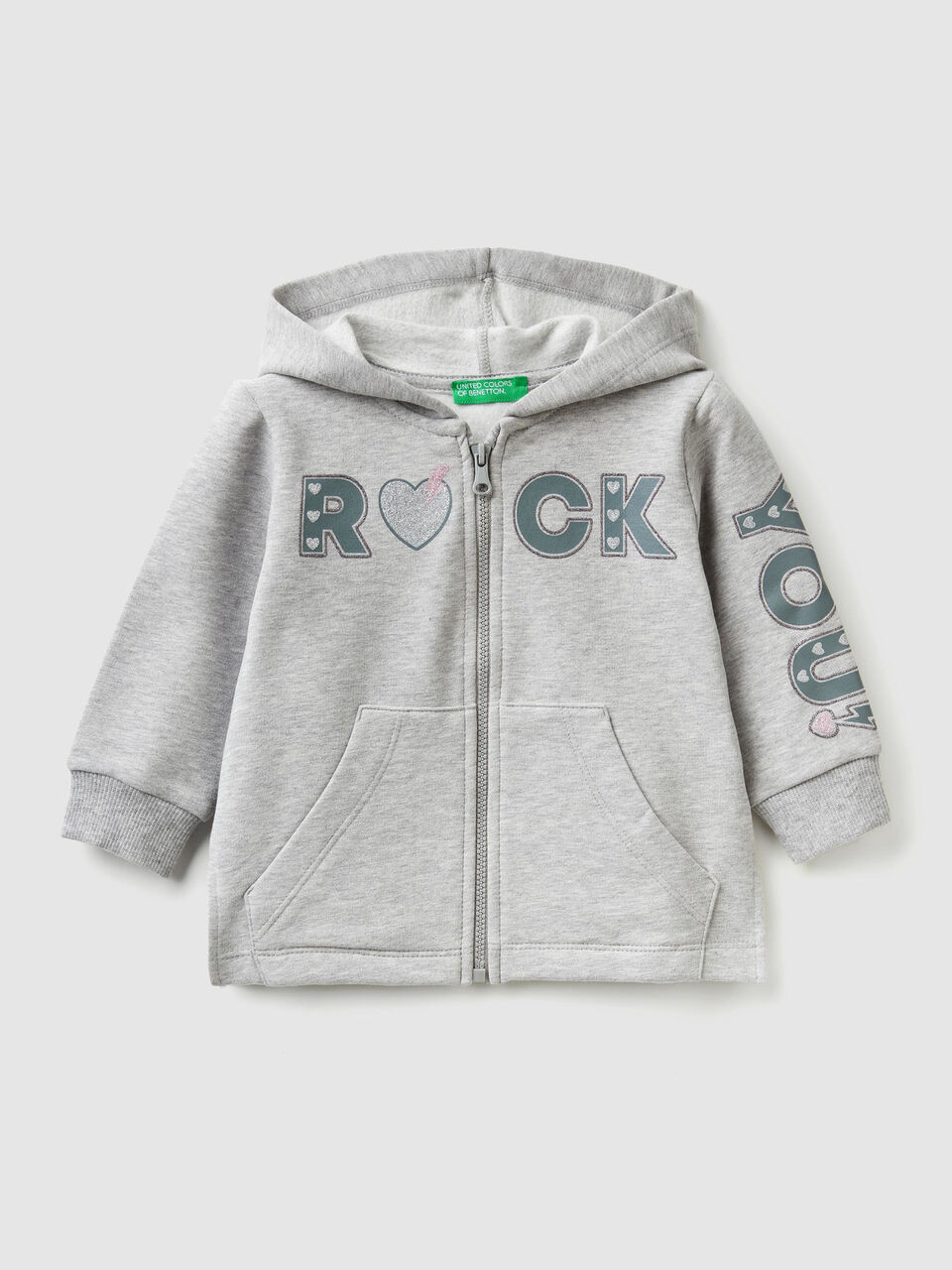 Sudadera con cremallera y estampados de glitter image number 1