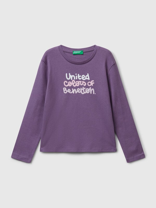 Camiseta de algodón con logo brillante Niña