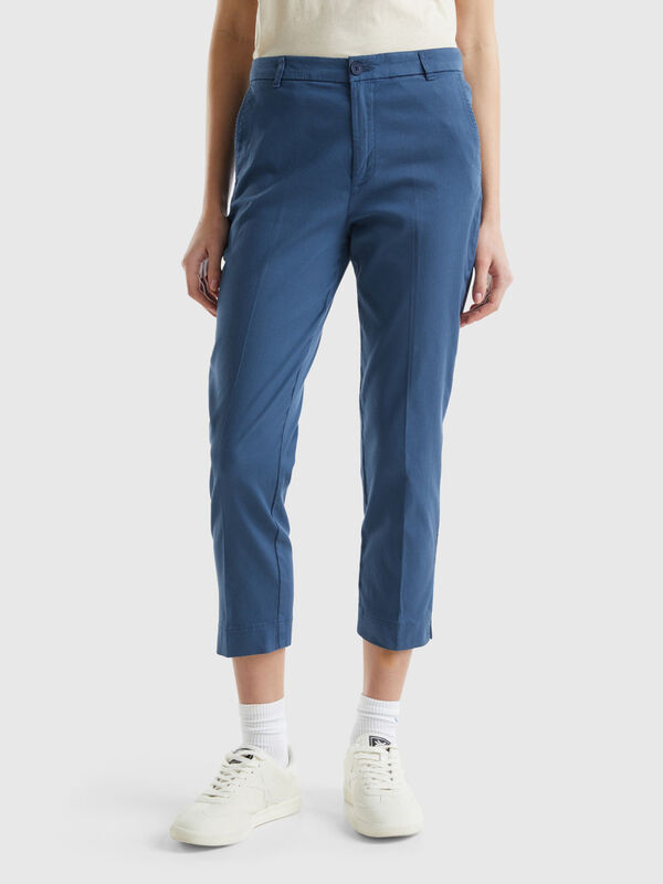 Pantalones chinos ajustados de algodón orgánico para mujer, Azul Oscuro