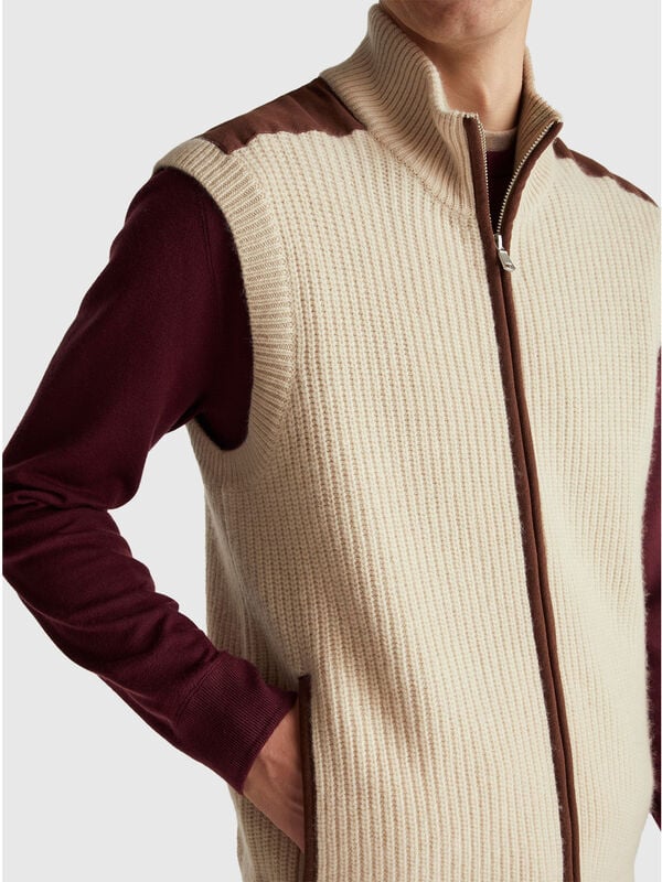 Chaleco con cremallera de mezcla de lana Hombre