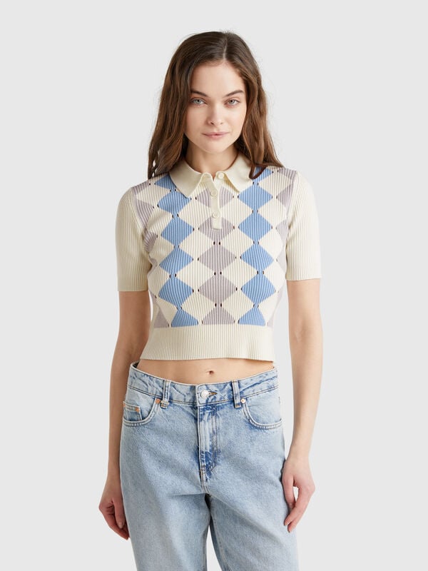 Polo de punto con incrustación de rombos Mujer