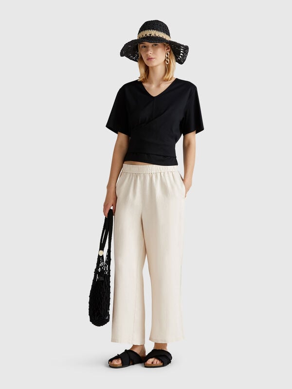Pantalón ancho de puro lino Mujer