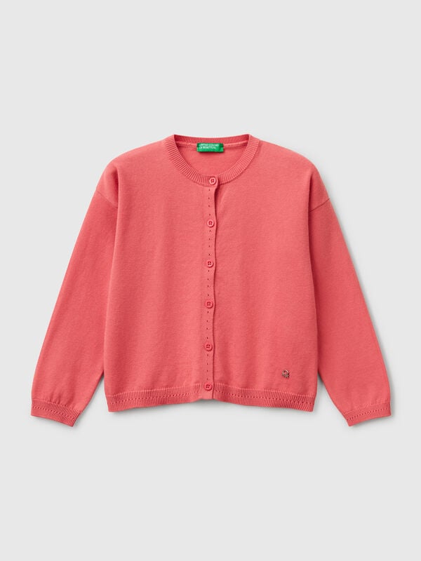 Chaqueta de punto de algodón puro con cuello redondo Niña