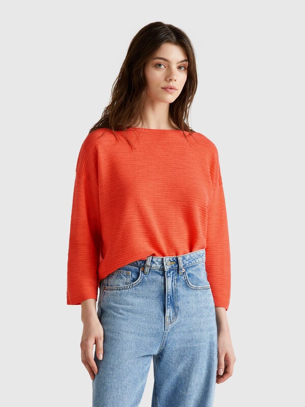 Jersey de mezcla de lino con manga 3/4 Mujer