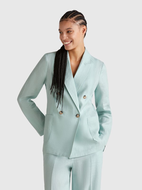 Chaqueta cruzada de puro lino Mujer