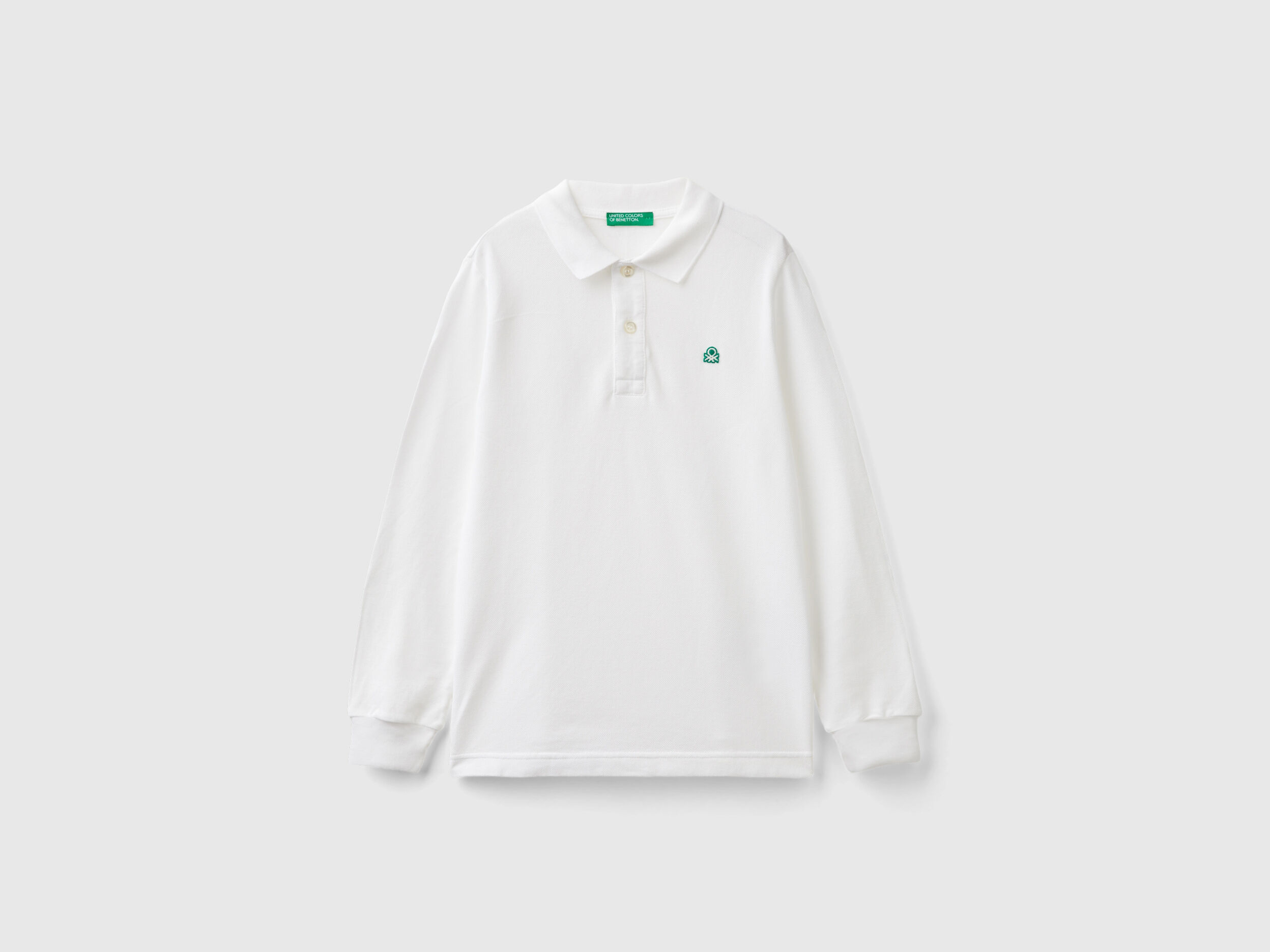 Polo de manga larga de 100 algodon organico Blanco Benetton