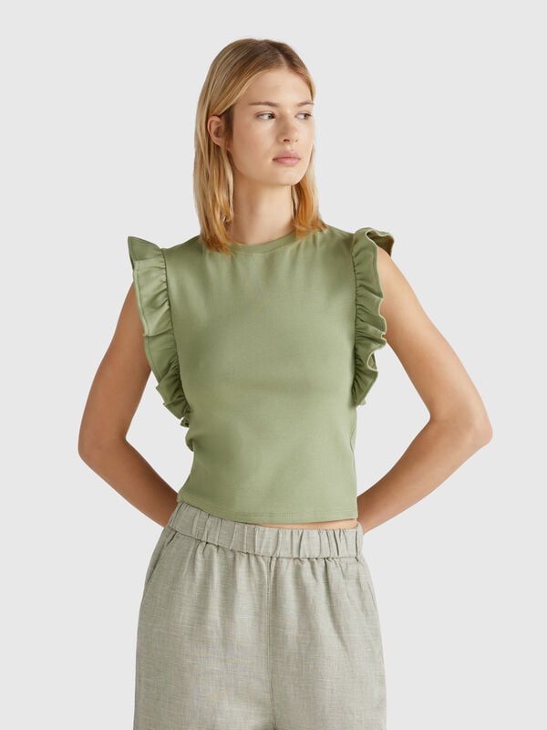Camiseta slim fit con volantes Mujer