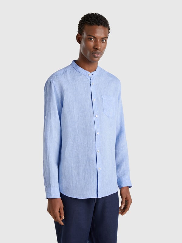 Camisa de lino con cuello mao Hombre