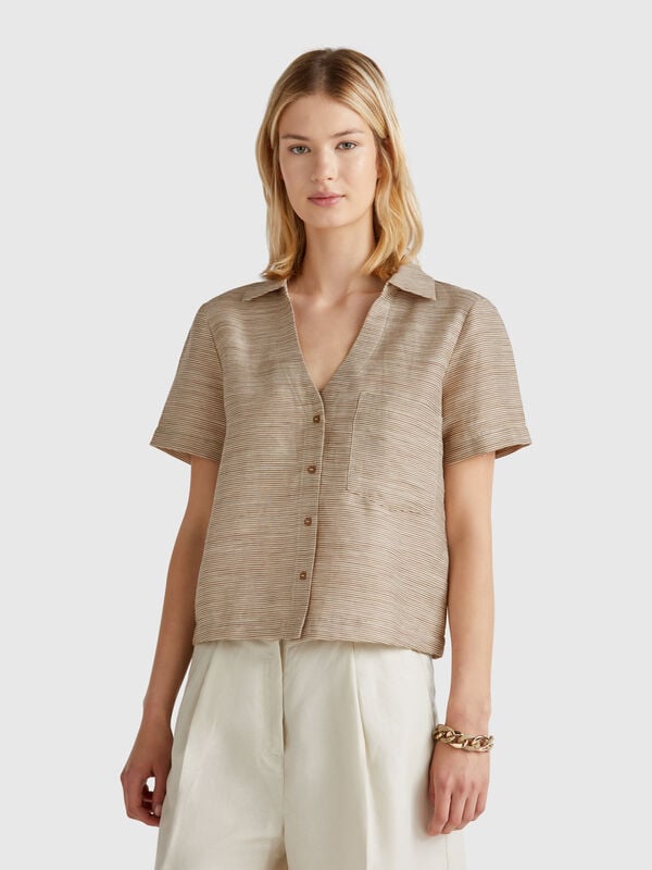 Camisa mezcla lino rayas Mujer