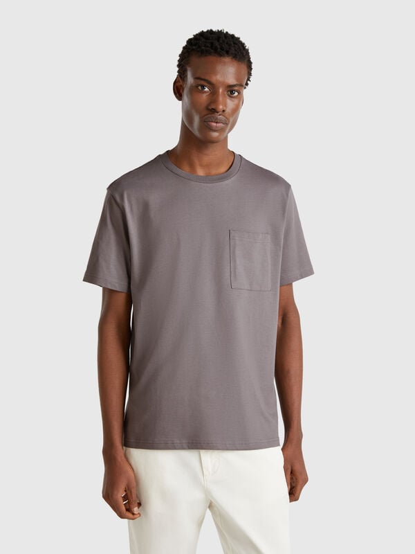 Camiseta gris topo de algodón orgánico con bolsillo Hombre
