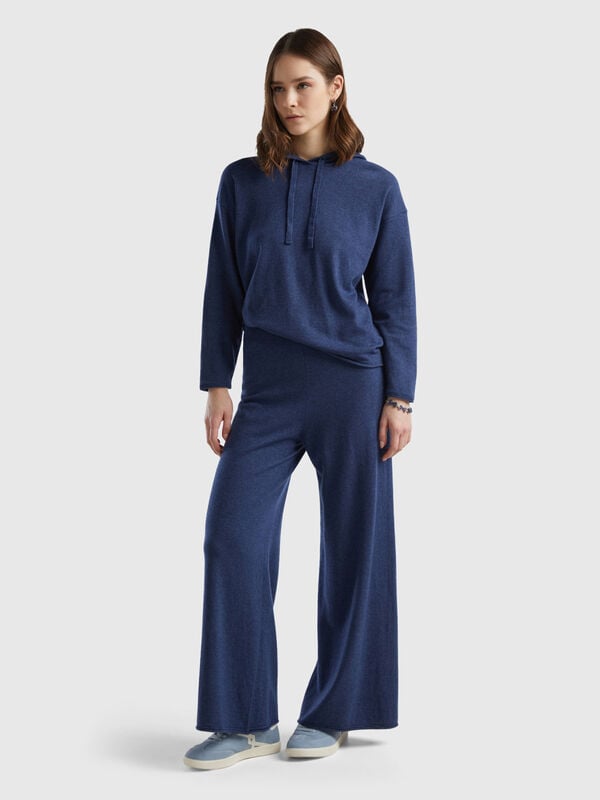 Pantalón amplio azul en mezcla de lana y cachemir Mujer