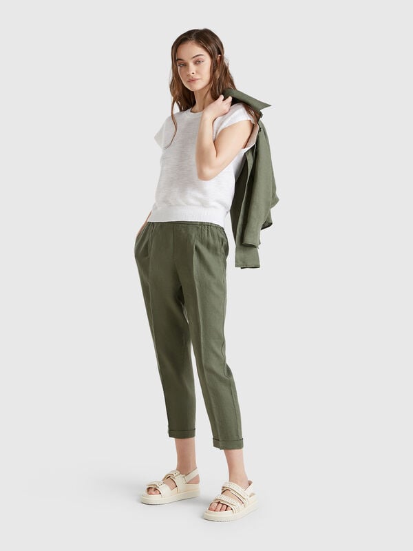 Pantalón cropped 100% lino Mujer