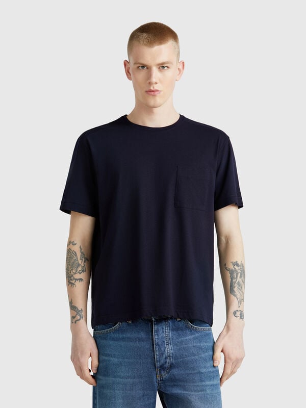 Camiseta mezcla de lino con bolsillo Hombre