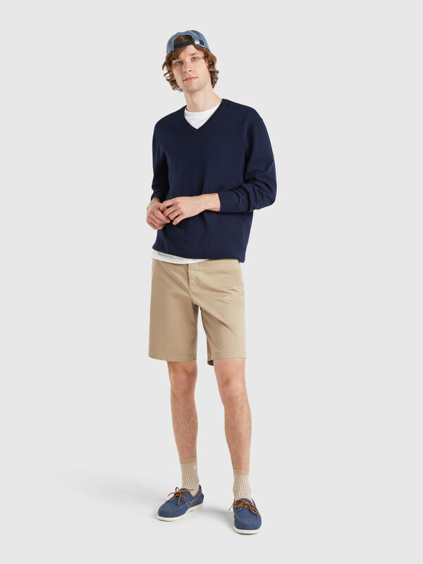 Bermudas chinos de algodón elástico Hombre