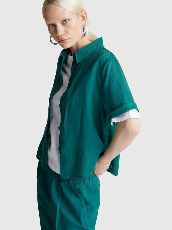 Camisa corta de lino puro Mujer