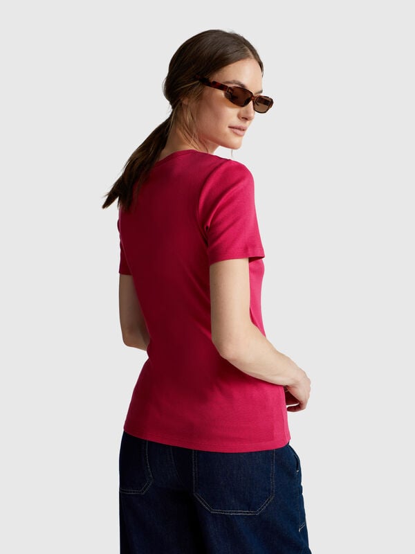 Camiseta 100% algodón con estampado de logotipo con purpurina. Mujer