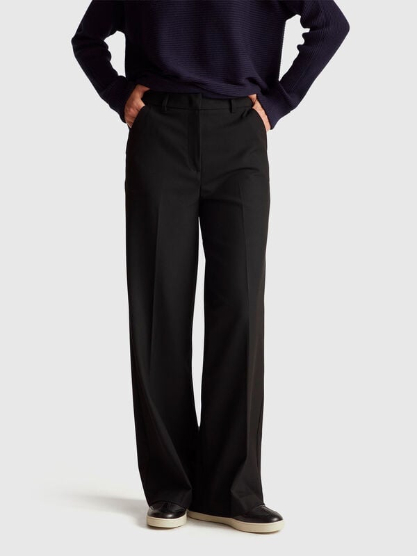 Pantalones anchos de mezcla de viscosa elástica Pantalones anchos de mezcla de viscosa elástica Mujer
