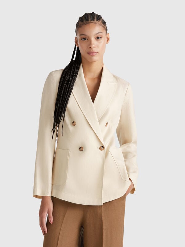Chaqueta cruzada de puro lino Mujer