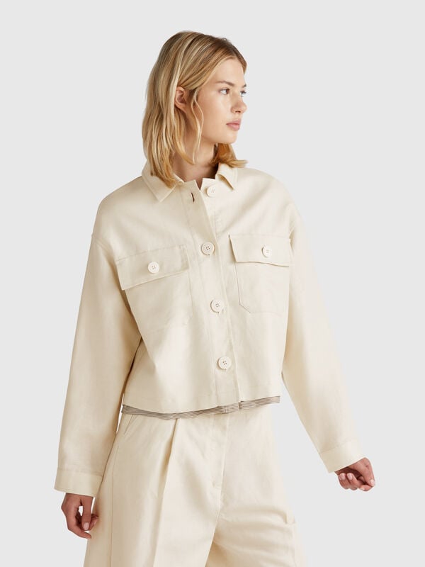 Chaqueta mezcla de lino Mujer