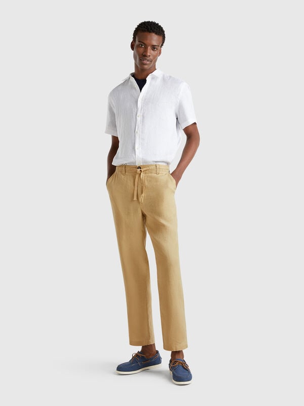 Pantalón de puro lino con cordón Hombre