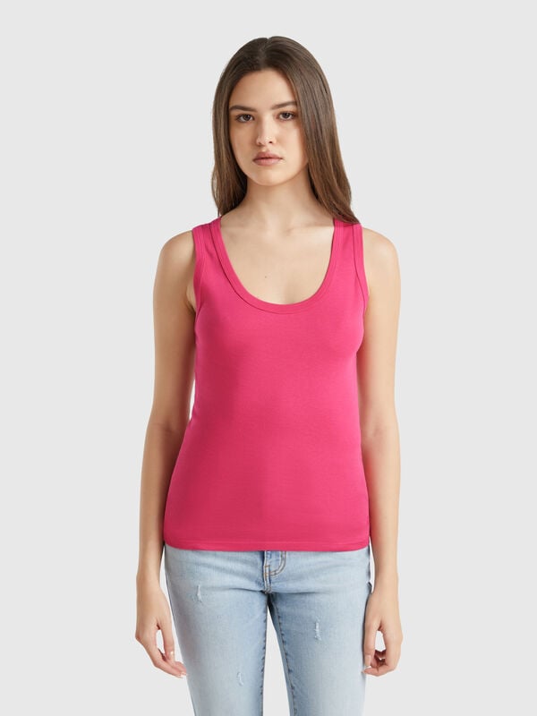 Camiseta sin mangas magenta de puro algodón Mujer