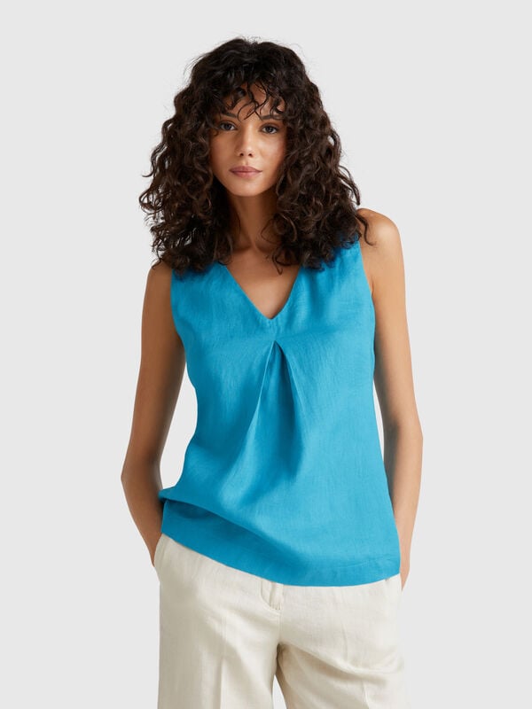 Blusa sin mangas de puro lino Mujer
