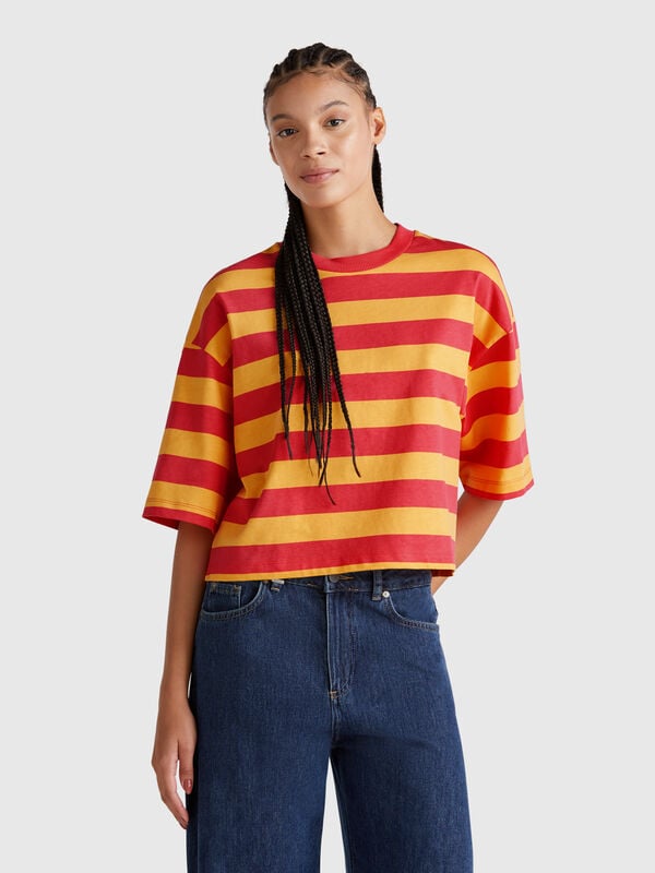 Camiseta rayas naranja y fucsia Mujer