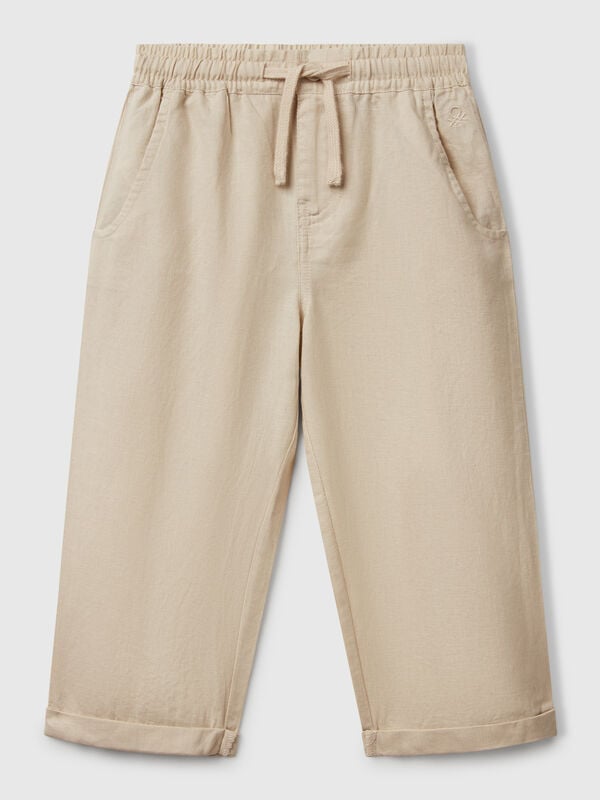 Pantalón mezcla de lino con cordón Niño