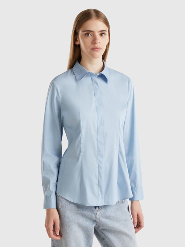 Camisa de algodón elástico mixto Mujer