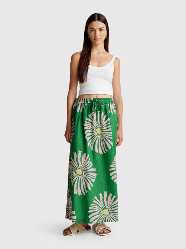 Falda midi con estampado de flores Mujer