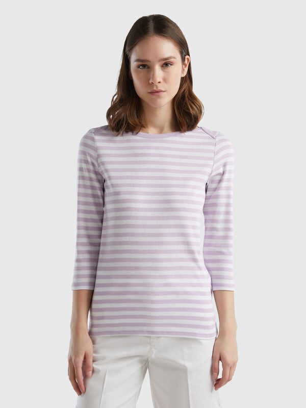 Camiseta de manga francesa de rayas de 100 % algodón Mujer