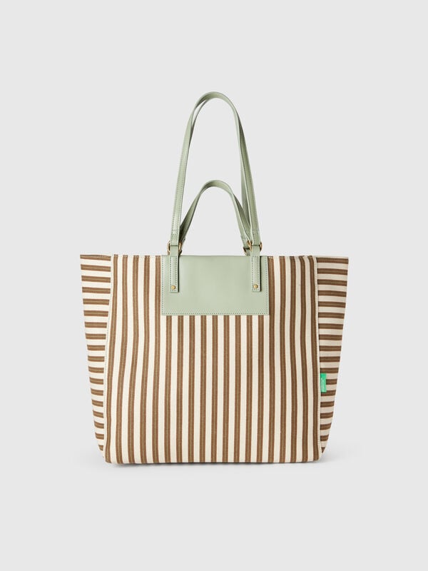 Bolso tote rayas verdes y beige Mujer