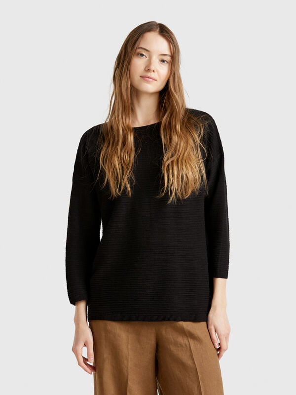 Jersey de mezcla de lino con manga 3/4 Mujer