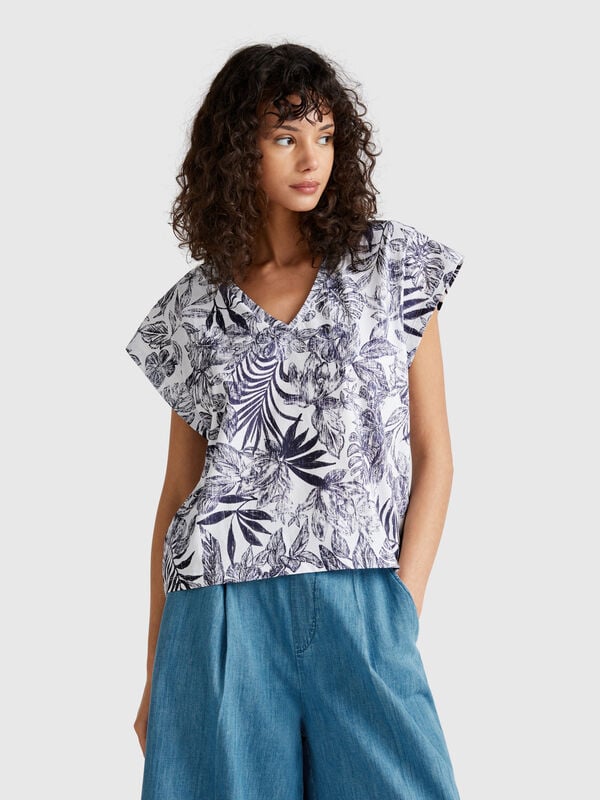 Camiseta con estampado de flores Mujer