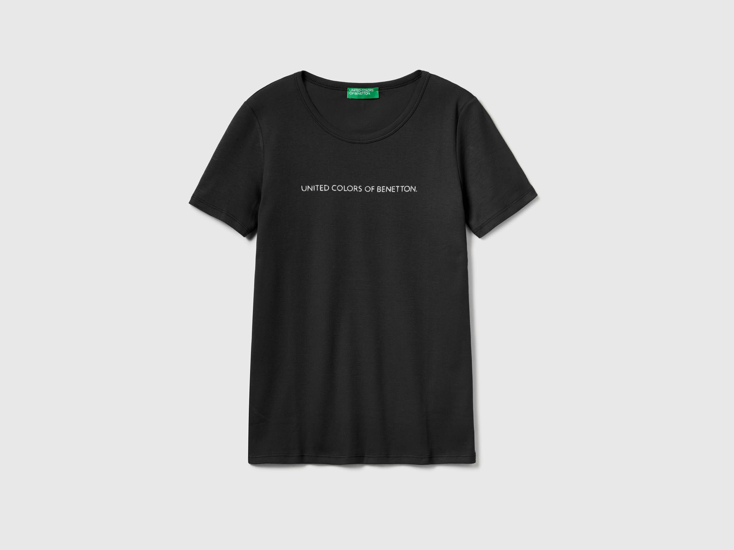 Camiseta de 100 algodon con estampado de logotipo con glitter Negro Benetton