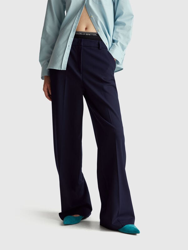 Pantalones anchos de mezcla de viscosa elástica Pantalones anchos de mezcla de viscosa elástica Mujer